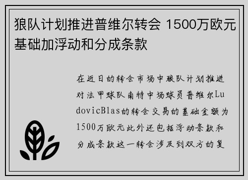 狼队计划推进普维尔转会 1500万欧元基础加浮动和分成条款